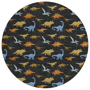 8 Foot Round Geometric Polyester Rug Machine Washable Indoor Outdoor Felt Backed