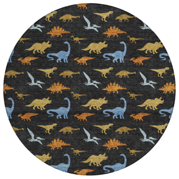 8 Foot Round Geometric Polyester Rug Machine Washable Indoor Outdoor Felt Backed
