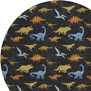 HomeRoots 8 Foot Round Geometric Polyester Rug Machine Washable Indoor Outdoor Felt Backed 733772