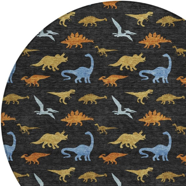 HomeRoots 8 Foot Round Geometric Polyester Rug Machine Washable Indoor Outdoor Felt Backed 733772