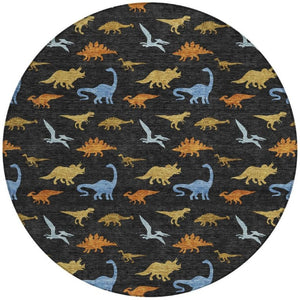 8 Foot Round Geometric Polyester Rug Machine Washable Indoor Outdoor Felt Backed