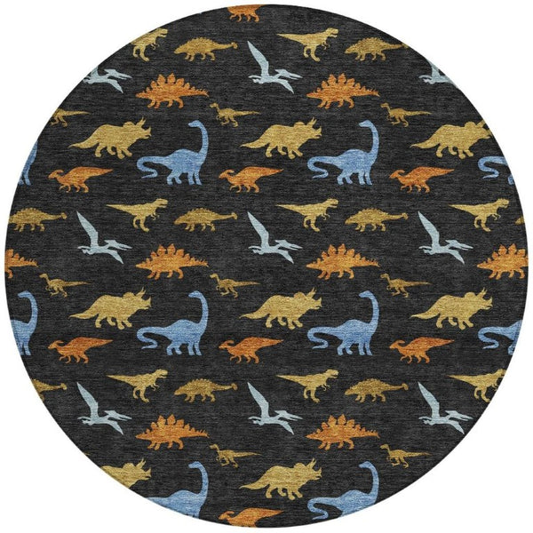8 Foot Round Geometric Polyester Rug Machine Washable Indoor Outdoor Felt Backed