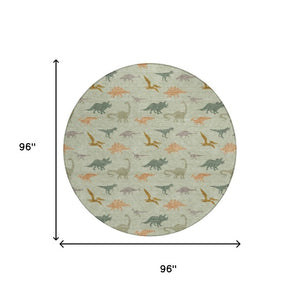 8 Foot Round Geometric Polyester Area Rug Washable Indoor Outdoor Patio Green