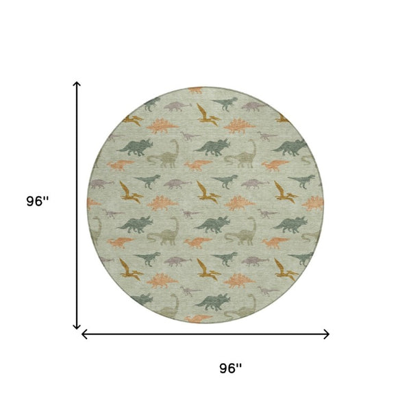 8 Foot Round Geometric Polyester Area Rug Washable Indoor Outdoor Patio Green