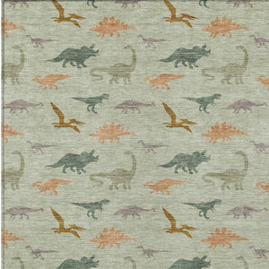 HomeRoots 9x12 Geometric Polyester Area Rug Washable Indoor Outdoor Green Khaki Patio 733780