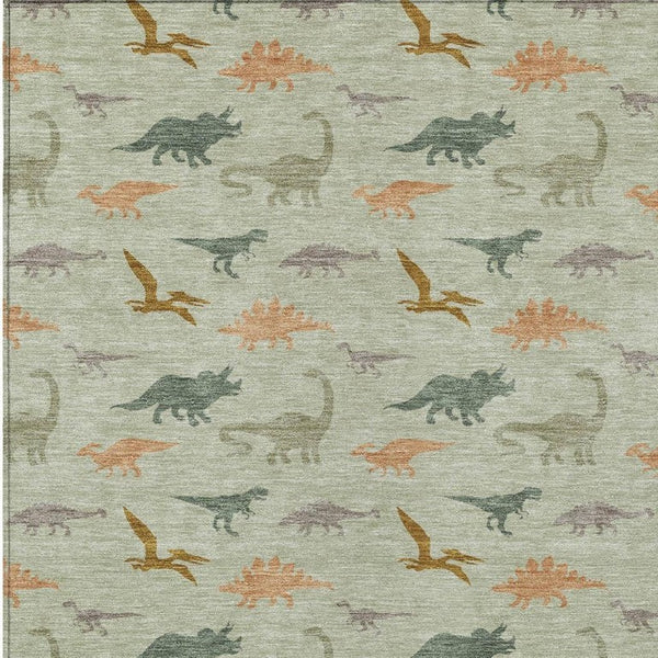 HomeRoots 9x12 Geometric Polyester Area Rug Washable Indoor Outdoor Green Khaki Patio 733780