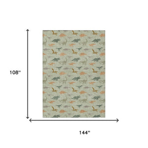 9x12 Geometric Polyester Area Rug Washable Indoor Outdoor Green Khaki Patio