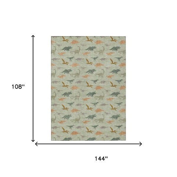 9x12 Geometric Polyester Area Rug Washable Indoor Outdoor Green Khaki Patio