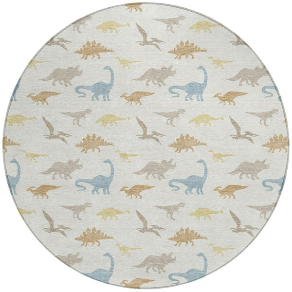 HomeRoots 8 Foot Round Washable Geometric Polyester Area Rug for Indoor Outdoor Spaces 733790