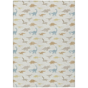 8 X 10 Ivory Beige Geometric Polyester Indoor Outdoor Washable Area Rug