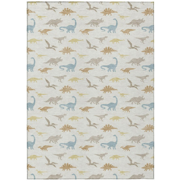 8 X 10 Ivory Beige Geometric Polyester Indoor Outdoor Washable Area Rug