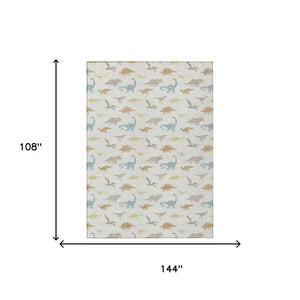 9 X 12 Geometric Polyester Area Rug Washable Neutral Tones for Indoor Outdoor Use