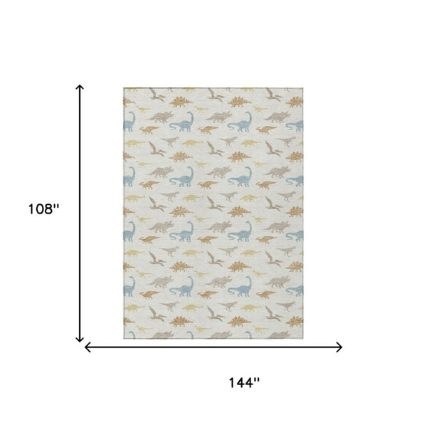 9 X 12 Geometric Polyester Area Rug Washable Neutral Tones for Indoor Outdoor Use