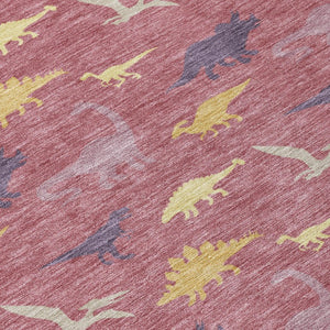 Mauve Pink Geometric Polyester Area Rug Washable for Indoor Outdoor Patio and Living Spaces
