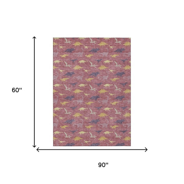 Mauve Pink Geometric Polyester Area Rug Washable for Indoor Outdoor Patio and Living Spaces