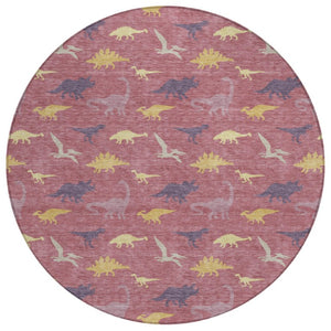 8 Ft Round Geometric Polyester Area Rug Washable for Patio Porch and Indoor Spaces