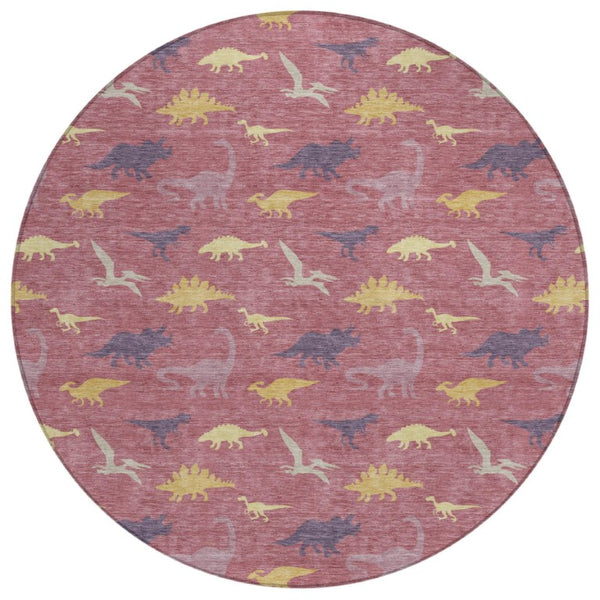8 Ft Round Geometric Polyester Area Rug Washable for Patio Porch and Indoor Spaces