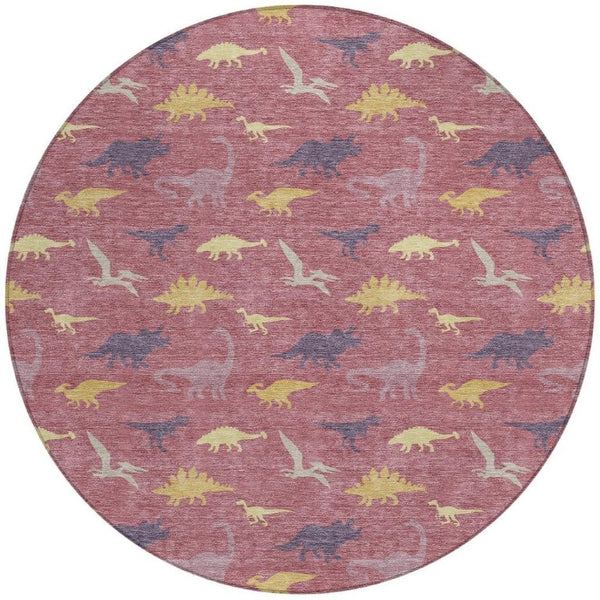 HomeRoots 8 Ft Round Geometric Polyester Area Rug Washable for Patio Porch and Indoor Spaces 733796