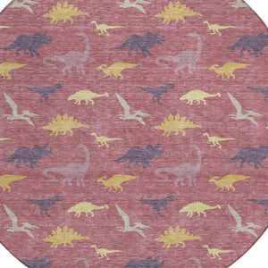 8 Ft Round Geometric Polyester Area Rug Washable for Patio Porch and Indoor Spaces