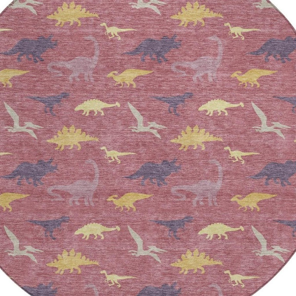 8 Ft Round Geometric Polyester Area Rug Washable for Patio Porch and Indoor Spaces