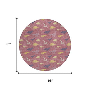 8 Ft Round Geometric Polyester Area Rug Washable for Patio Porch and Indoor Spaces