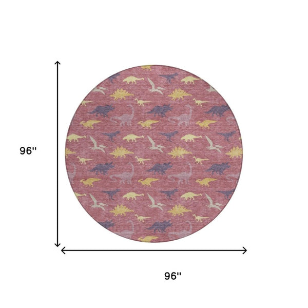 8 Ft Round Geometric Polyester Area Rug Washable for Patio Porch and Indoor Spaces