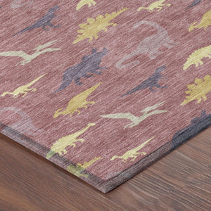Mauve Pink Geometric Polyester Area Rug Washable for Indoor Outdoor Patio and Living Spaces