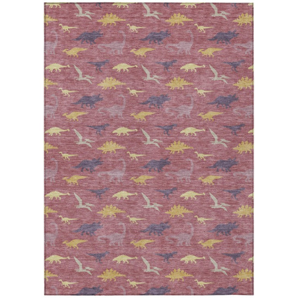 Mauve Pink Geometric Polyester Area Rug Washable for Indoor Outdoor Patio and Living Spaces
