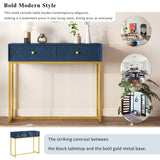 English Elm Trexm Modern Sleek Console Table Two Drawers With Stripe Design For Living Room and Entryway (Navy)