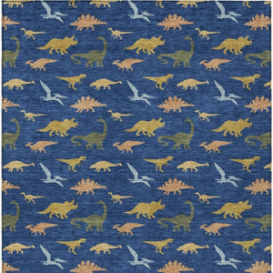 5 X 8 Navy Geometric Polyester Area Rug Machine Washable for Indoor Outdoor Spaces
