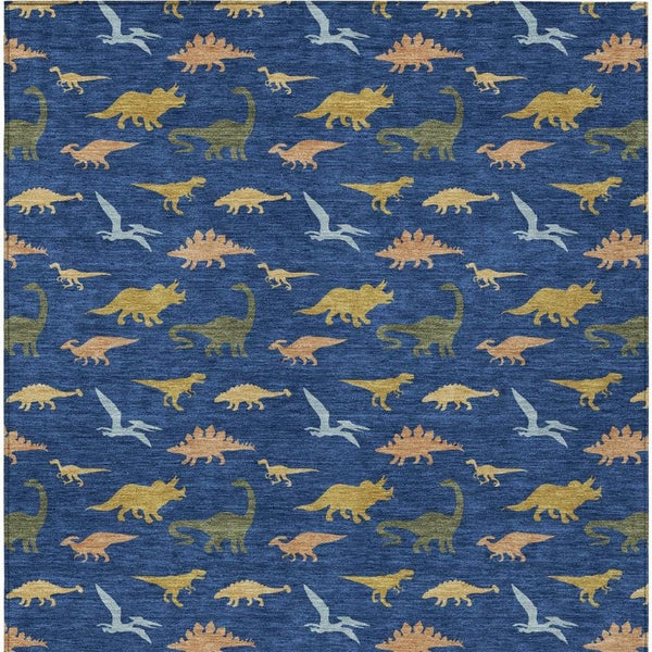 5 X 8 Navy Geometric Polyester Area Rug Machine Washable for Indoor Outdoor Spaces