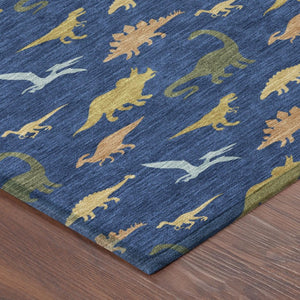 8 Foot Round Navy Geometric Polyester Rug Washable for Indoor Outdoor Spaces