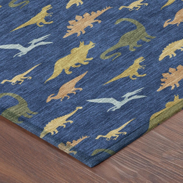 8 Foot Round Navy Geometric Polyester Rug Washable for Indoor Outdoor Spaces