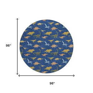 8 Foot Round Navy Geometric Polyester Rug Washable for Indoor Outdoor Spaces