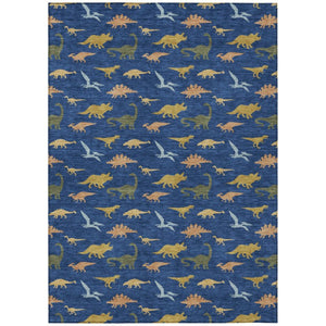 10 X 14 Navy Geometric Polyester Area Rug Machine Washable Indoor Outdoor Felt Back