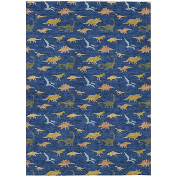 10 X 14 Navy Geometric Polyester Area Rug Machine Washable Indoor Outdoor Felt Back
