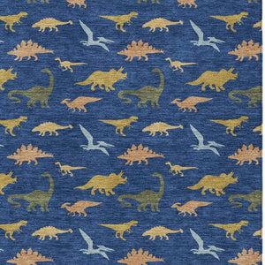 HomeRoots 10 X 14 Navy Geometric Polyester Area Rug Machine Washable Indoor Outdoor Felt Back 733805