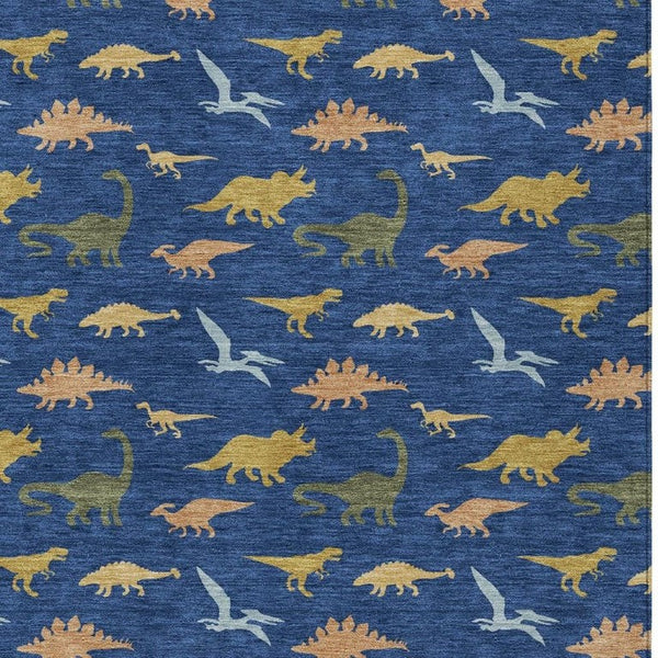 HomeRoots 10 X 14 Navy Geometric Polyester Area Rug Machine Washable Indoor Outdoor Felt Back 733805