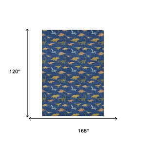 10 X 14 Navy Geometric Polyester Area Rug Machine Washable Indoor Outdoor Felt Back