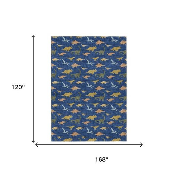 10 X 14 Navy Geometric Polyester Area Rug Machine Washable Indoor Outdoor Felt Back