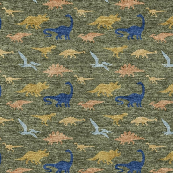 HomeRoots 8 Ft X 10 Ft Olive Geometric Washable Polyester Area Rug for Patios and Living Rooms 733809
