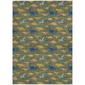 8 Ft X 10 Ft Olive Geometric Washable Polyester Area Rug for Patios and Living Rooms