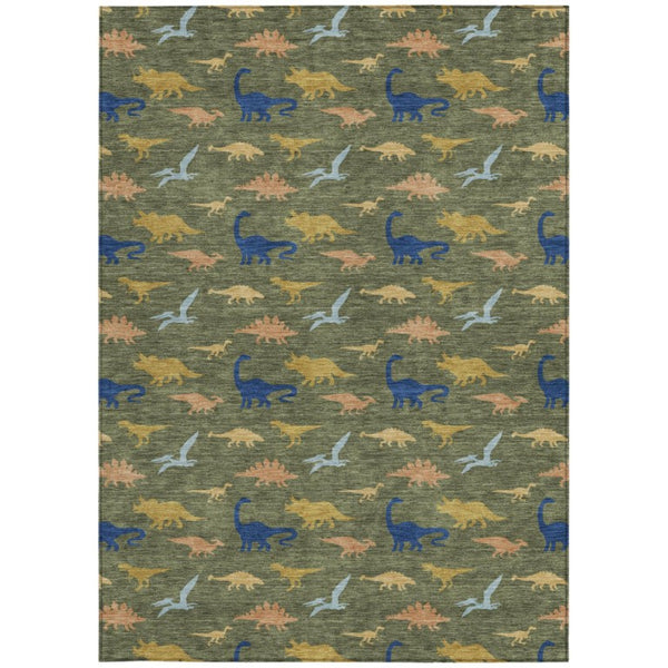 8 Ft X 10 Ft Olive Geometric Washable Polyester Area Rug for Patios and Living Rooms