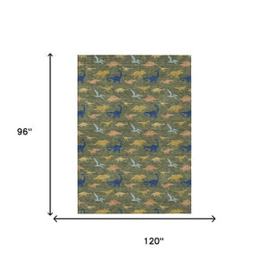 8 Ft X 10 Ft Olive Geometric Washable Polyester Area Rug for Patios and Living Rooms