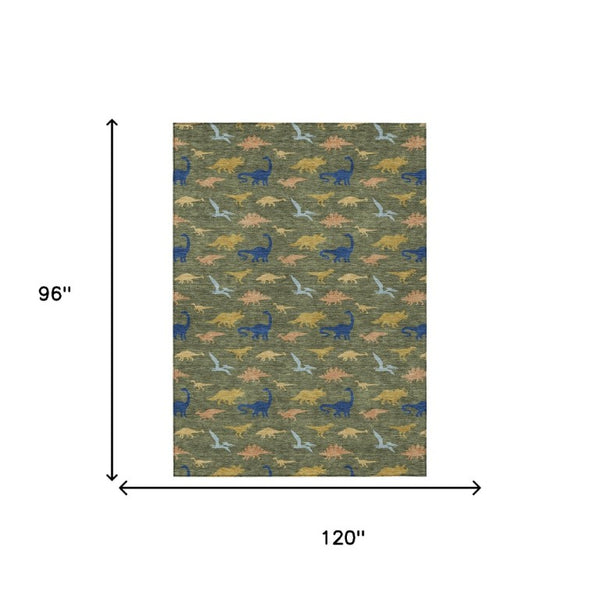 8 Ft X 10 Ft Olive Geometric Washable Polyester Area Rug for Patios and Living Rooms