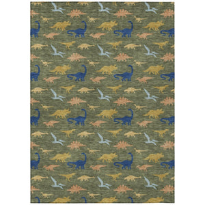 9 X 12 Olive Geometric Polyester Indoor Outdoor Washable Rug for Patio or Living Room