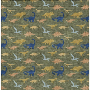 9 X 12 Olive Geometric Polyester Indoor Outdoor Washable Rug for Patio or Living Room