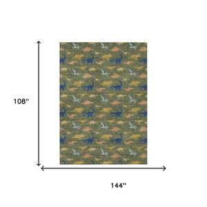 9 X 12 Olive Geometric Polyester Indoor Outdoor Washable Rug for Patio or Living Room