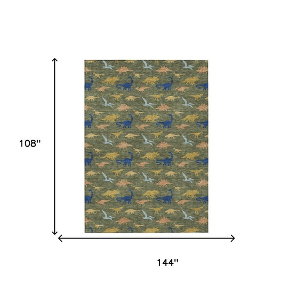 9 X 12 Olive Geometric Polyester Indoor Outdoor Washable Rug for Patio or Living Room