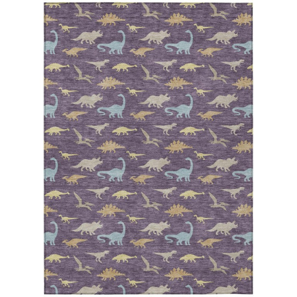 5x8 Geometric Polyester Area Rug Machine Washable Indoor Outdoor Plum Tones